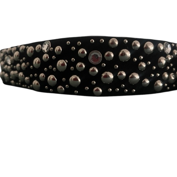 Rhinestone bling studded design leather.belt vintage suede black Western suede - Picture 5 of 8